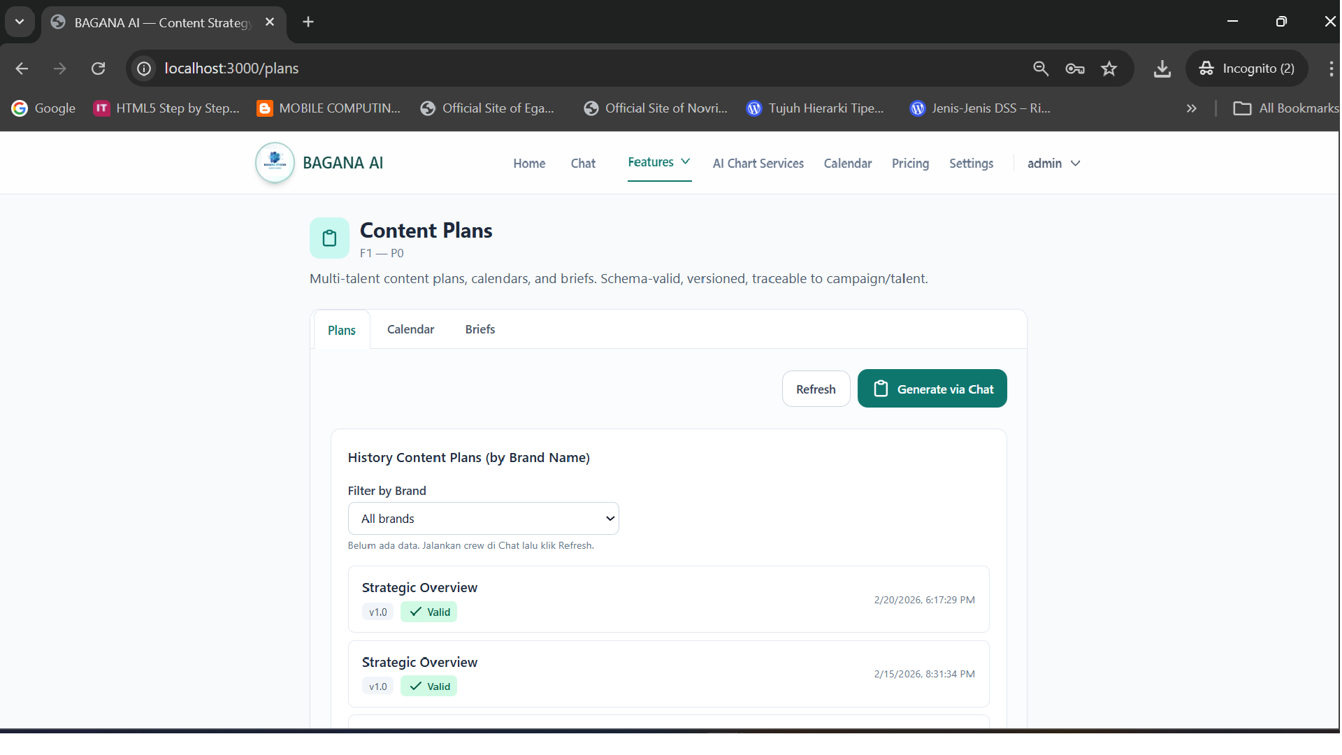 Content plans page showing multi-talent content planning interface