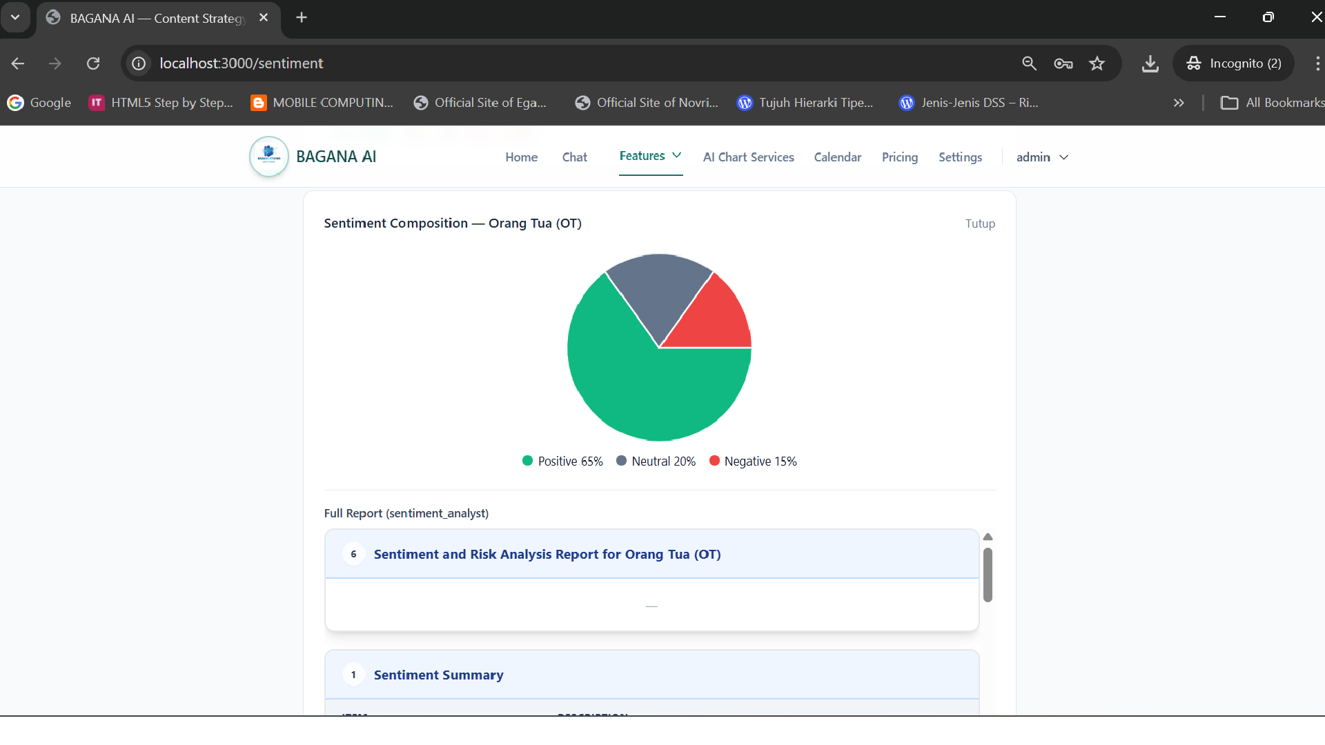 Sentiment analysis page showing tone and sentiment insights